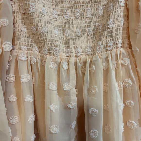 Pink Peach Frilly Short Dress Sheer Long Sleeves Textured Full Baby Doll Style M - Picture 2 of 9